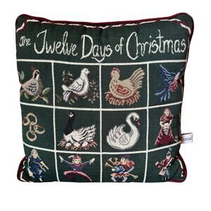 Vintage 12 Days of Christmas Pillow Needlepoint Tapestry Square 16" Riverdale